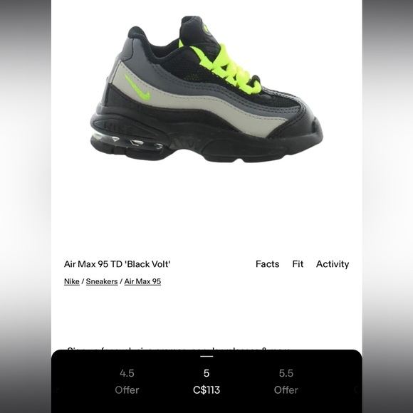 Nike Air Max 95 Toddler 'Black Volt'. Size 7c - Picture 10 of 10